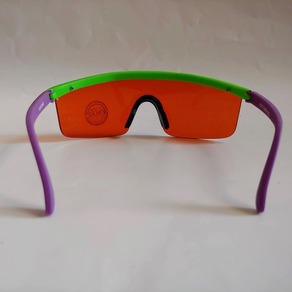 (NWT) Vintage 90's Junior One Piece Blade Sports Sunglasses (Green/Purple) - Picture 3 of 4